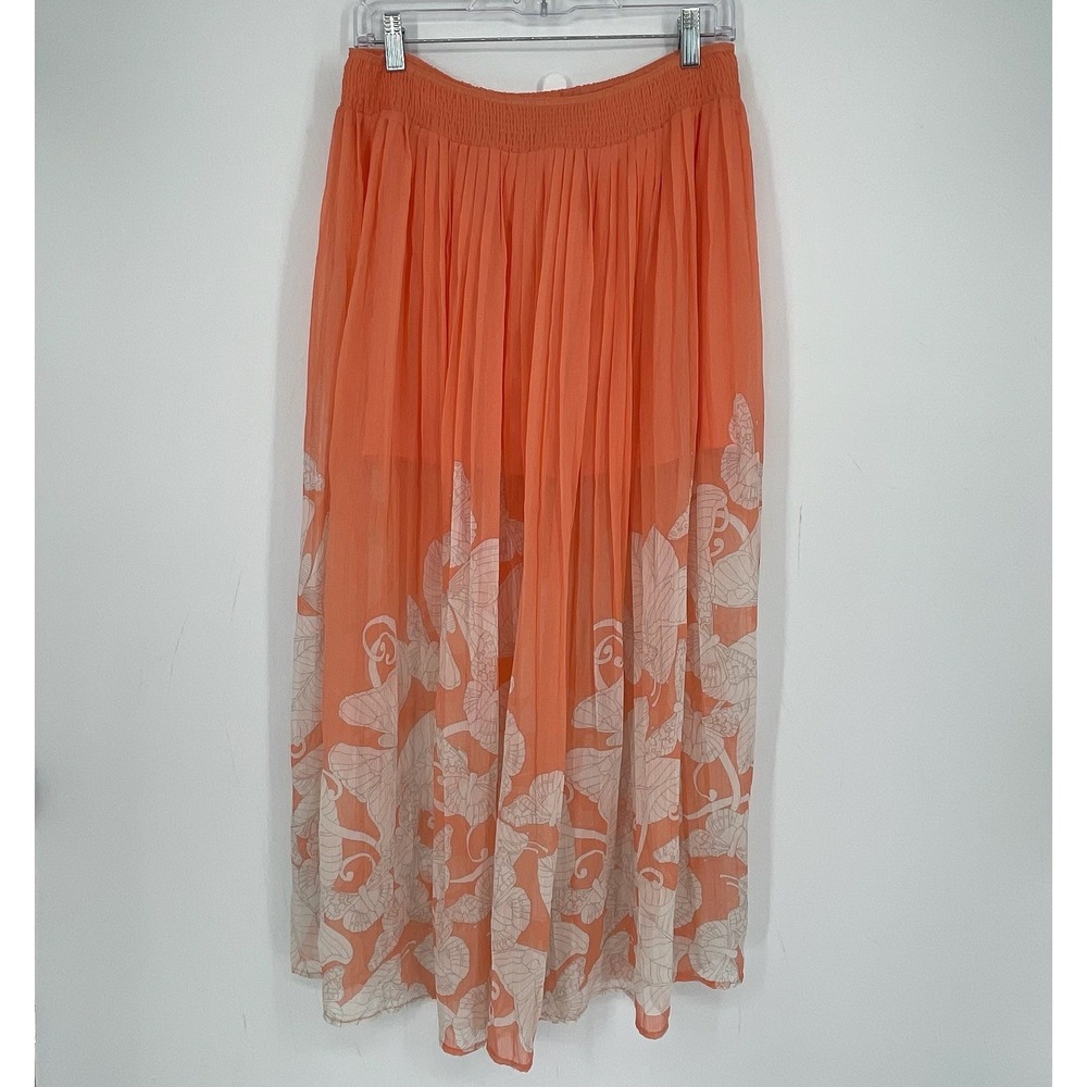 Candie's Women's Orange Butterfly Print Sheer Overlay Boho Maxi Skirt Size L